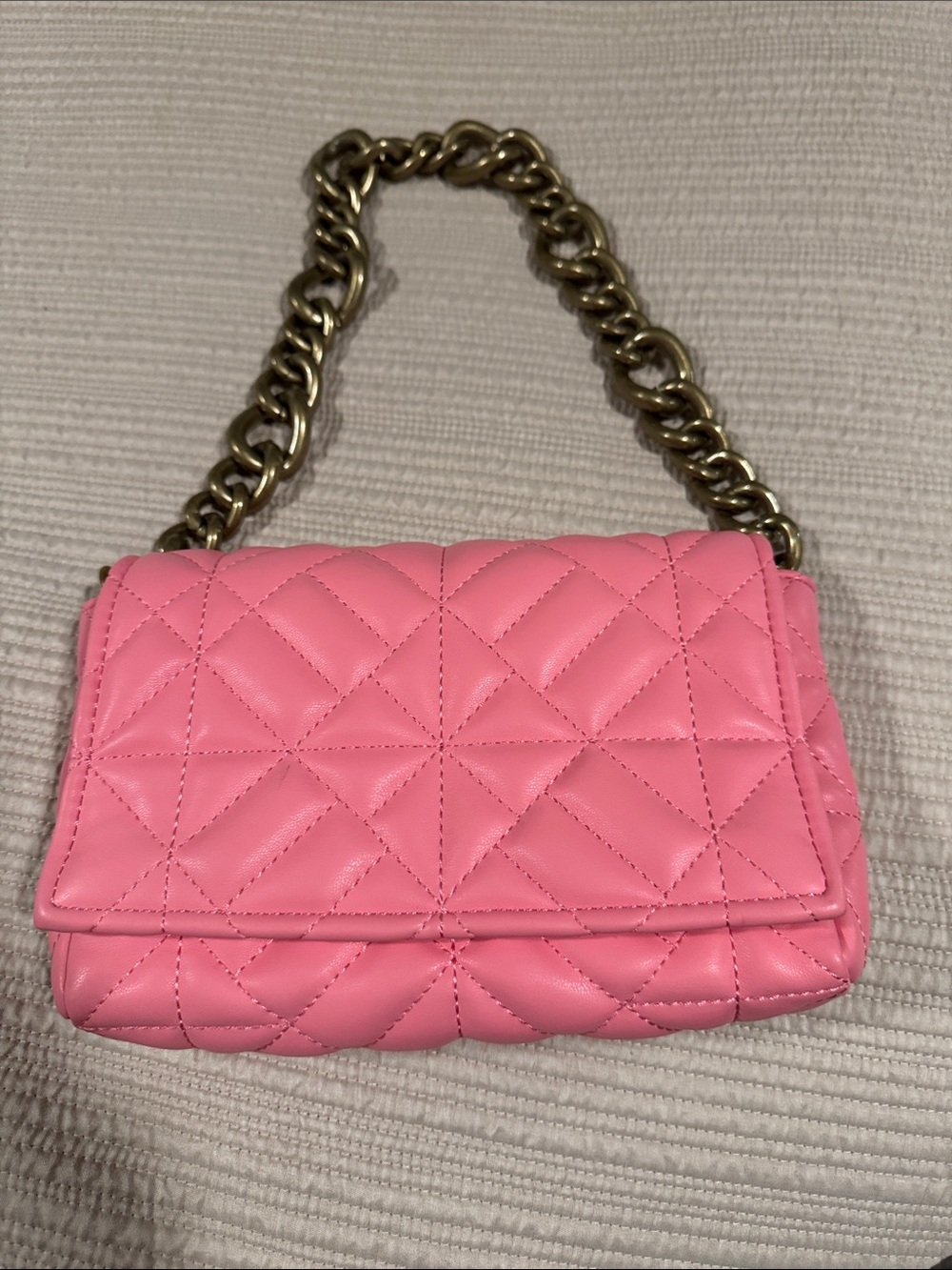Zara Pink Quilted Purse with Gold Chunky Chain